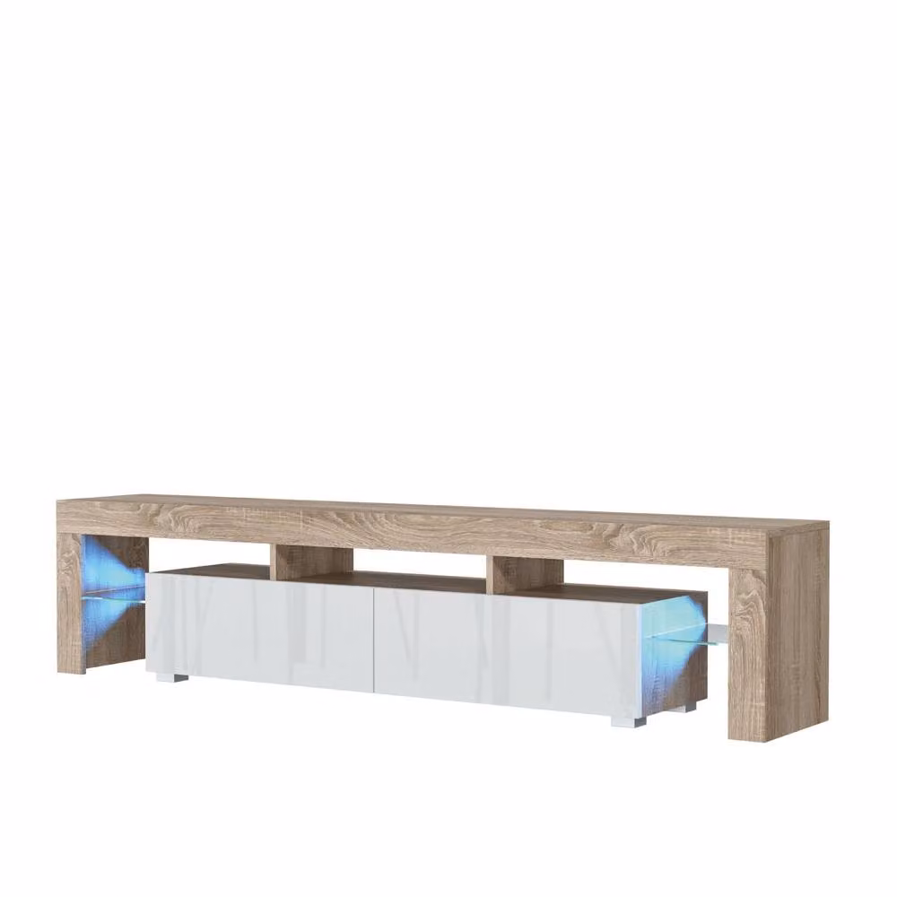 Mex Furniture LTD Nova TV Unit in Oak and White Gloss with LED Lights, W: 200 cm, D: 45 cm, H: 35 cm – 5