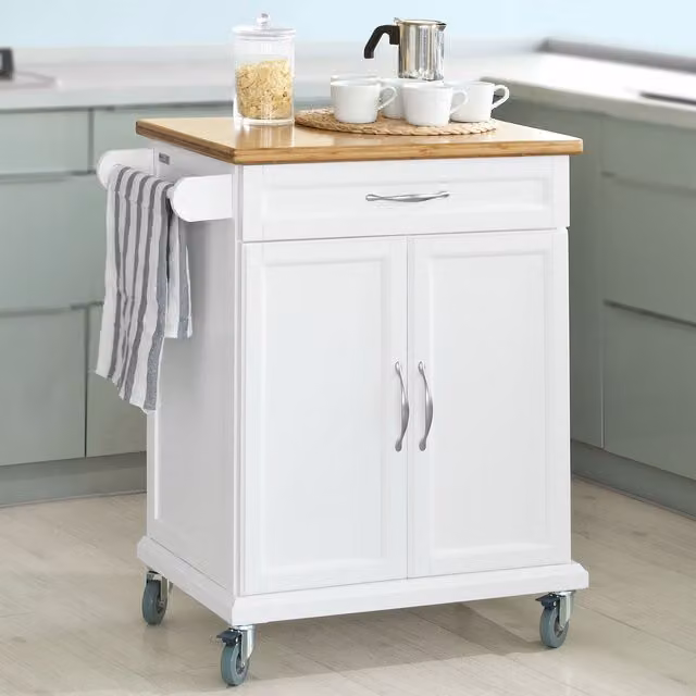 SoBuy White Kitchen Base Unit with Bamboo Worktop and Internal Drawers