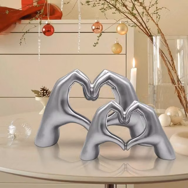 Huhote Modern Heart Hands Sculpture Set of 2 in Silver – 1