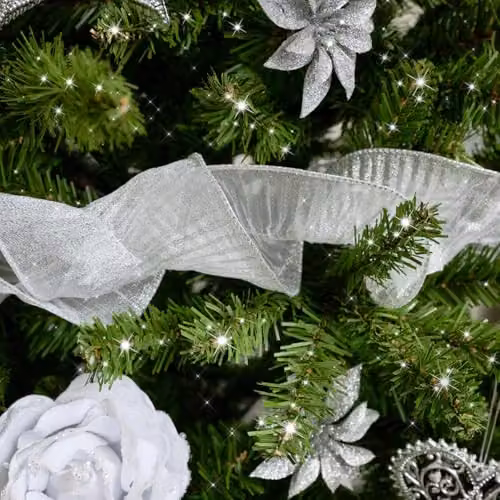 Melody Maison Silver Sparkle Ruffle Christmas Tree Ribbon, 270 cm – 3