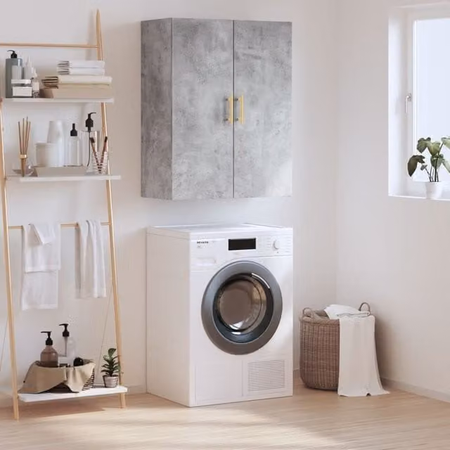 Berkfield Home Wall Mounted Cabinet in Concrete Grey, W/D/H: 69.5 x 34 x 90 cm