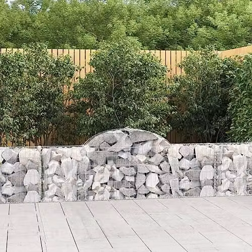 vidaXL Arched Gabion Baskets, 5 Piece Set, Silver Galvanised Steel, W: 200 cm, D: 30 cm, H: 60/80 cm – 2