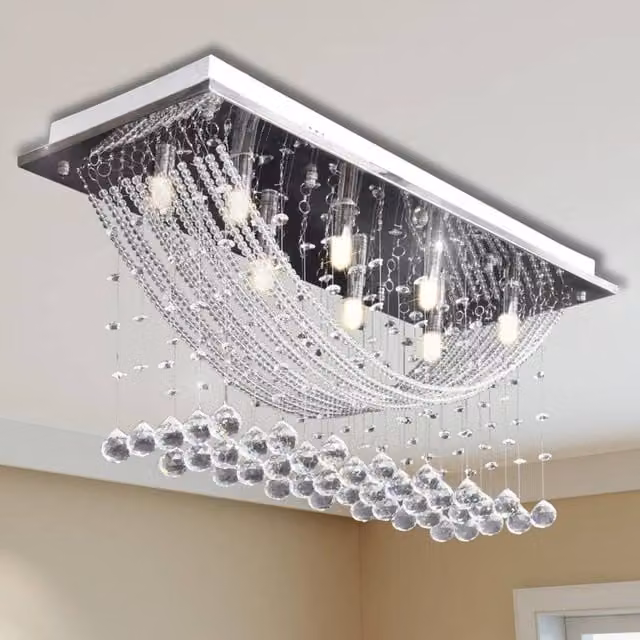 Berkfield Home Silver Ceiling Lamp with White Glass Crystal Beads, 8 x G9, Diameter: 29 cm