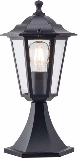 First Choice Lighting Eversham Black Six Sided IP44 Outdoor Post Lantern with Transparent Glass