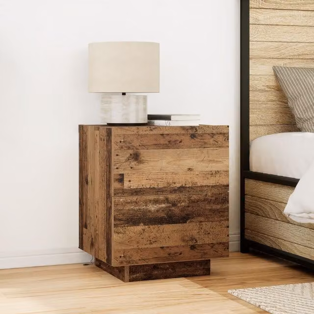 Berkfield Home Bedside Cabinet with Integrated LED Lights in Brown Old Wood, W/D/H: 45 x 40 x 55 cm