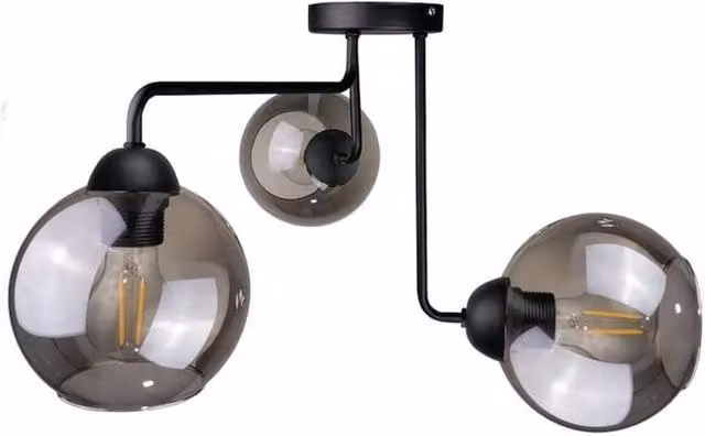 Netlighting Cosmo Multi Arm Semi Flush Ceiling Light in Black with 3x E27 Glass Spheres, Diameter: 50 cm