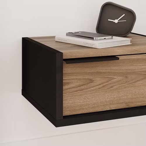 HOCUS PICUS Eco Wall Mounted Nightstand in Black Whiskey Oak Wood and Metal – 4
