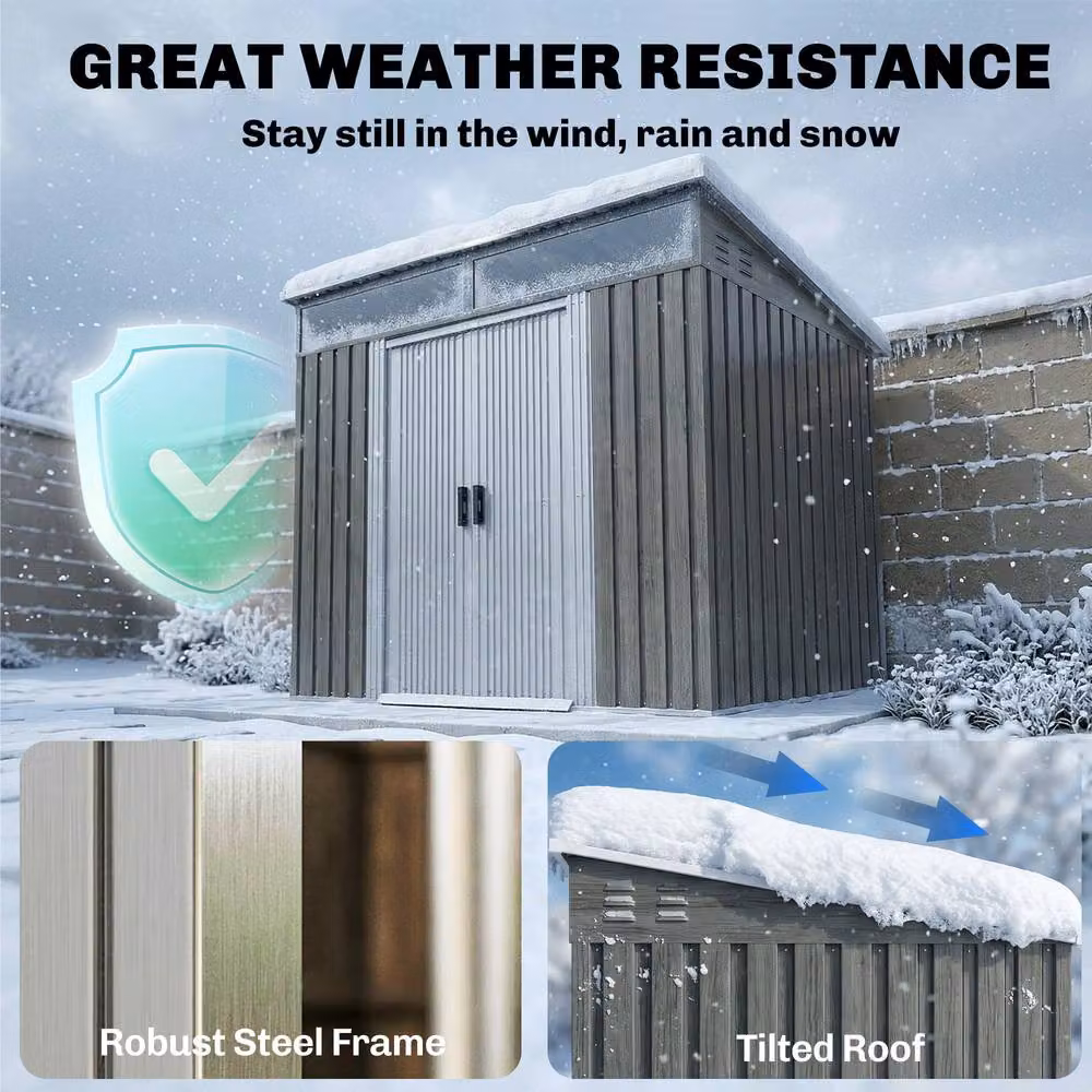 Rolipo Galvanised Metal Shed with Foundation, Window and Sliding Doors, Light Grey, W: 198 cm, D: 200 cm, H: 182 cm – 5
