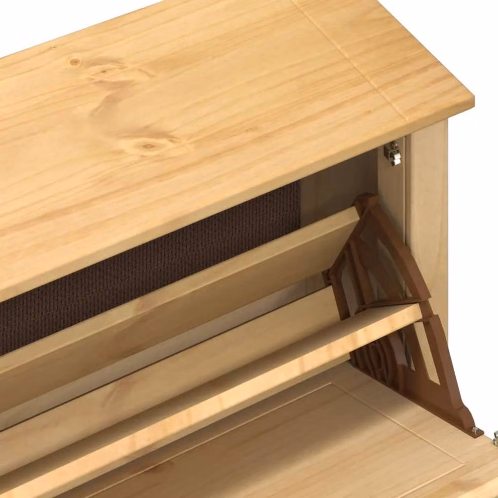 Berkfield Home Corona Shoe Cabinet in Natural Waxed Solid Pine, W/D/H: 99 x 32 x 47 cm – 4