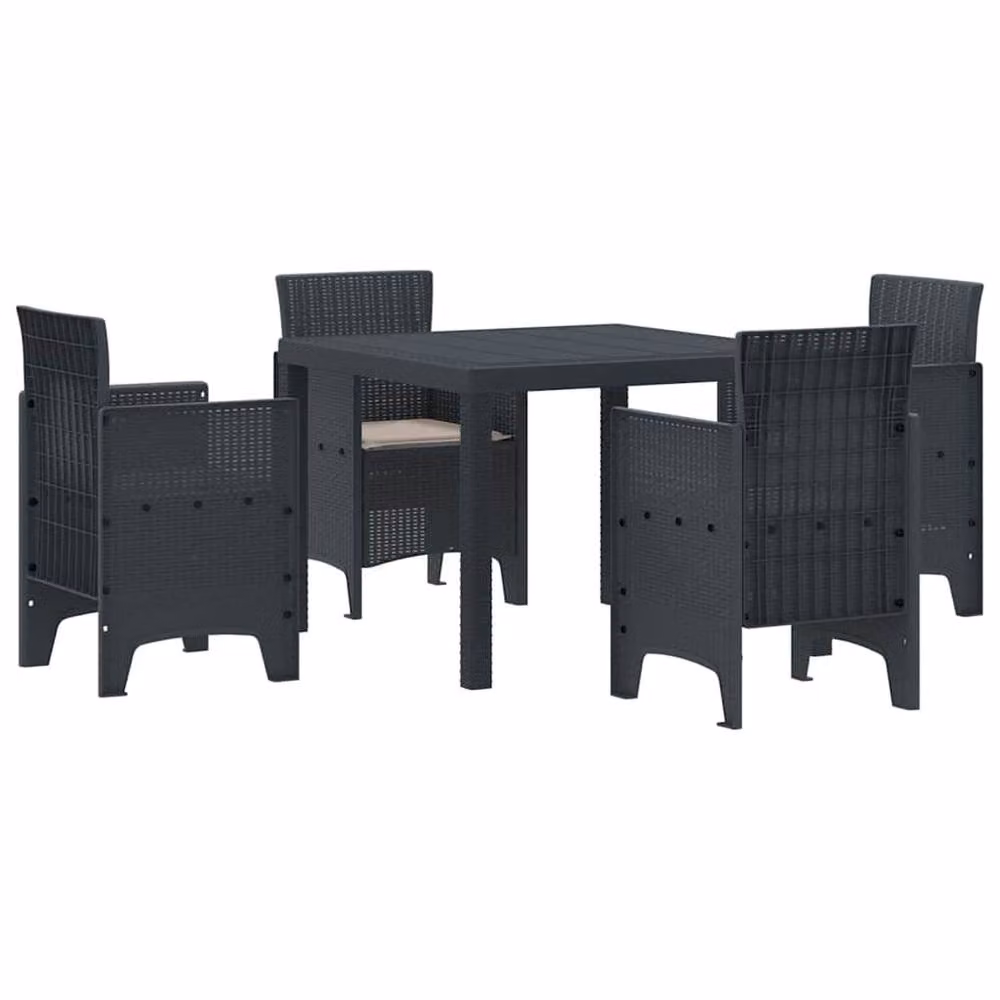 Berkfield Home Modern 5 Piece Anthracite Poly Rattan Garden Dining Set with Cushions – 3