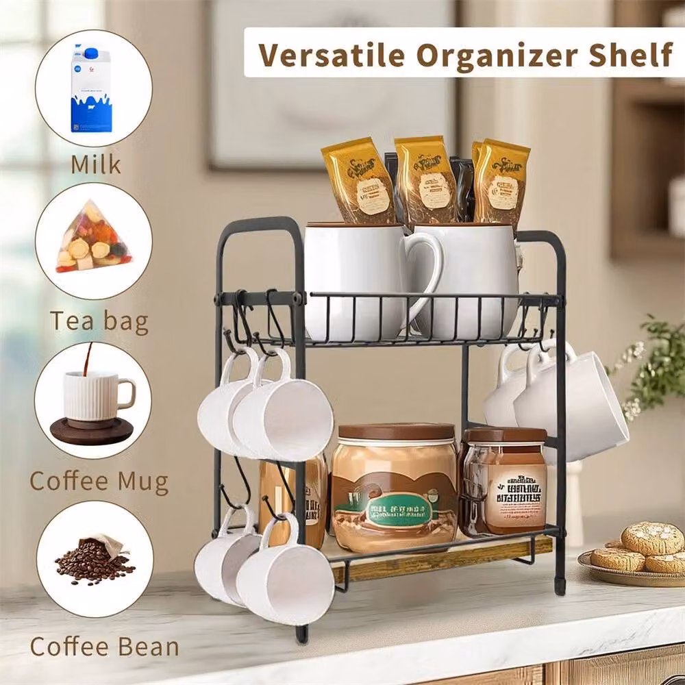 Kelvenix 2 Tier Freestanding Coffee Mug Rack and Spice Stand in Black – 2