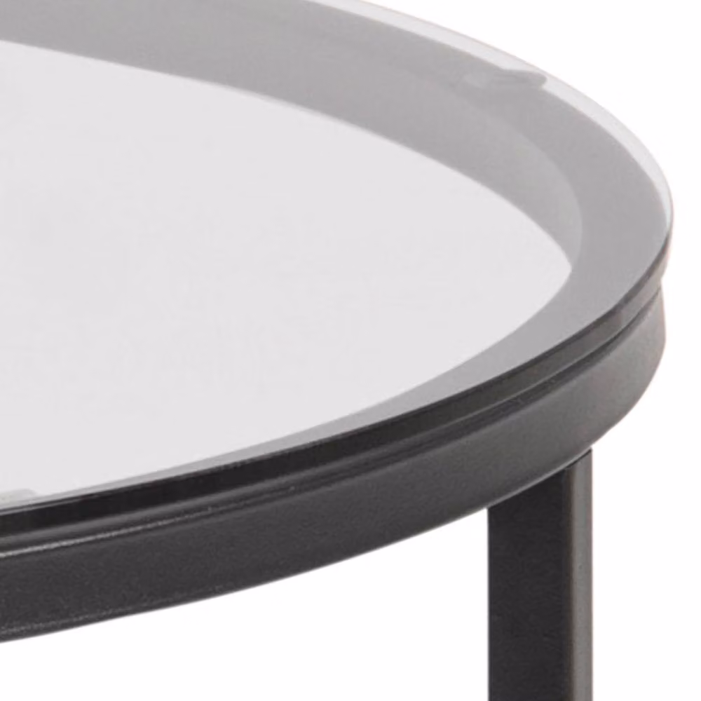 Wyld Haus Oakfern Round Side Table with Grey Smoked Glass Top and Matt Black Metal Base, W/D/H: 55 x 55 x 45 cm – 3