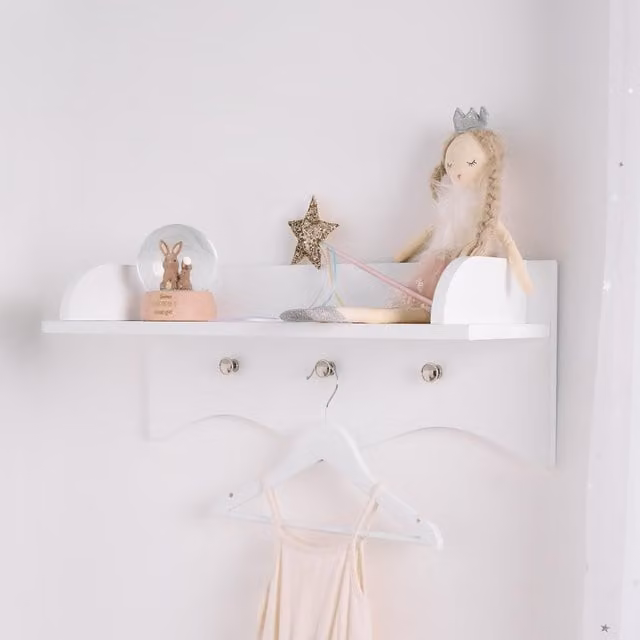 OHS White Wall-Mounted Peg Shelf for Children's Rooms