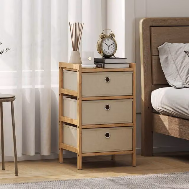 HOMCOM 3-Drawer Chest of Drawers with Bamboo Frame, White – 1
