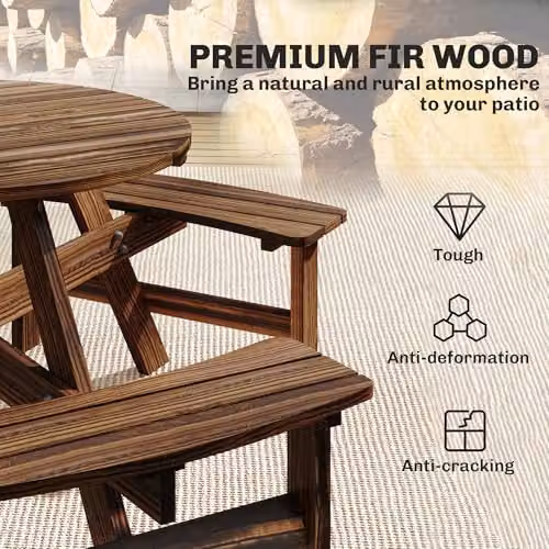 Outsunny 6 Seater Carbonised Wood Garden Dining Set with Table and Benches in Brown – 3