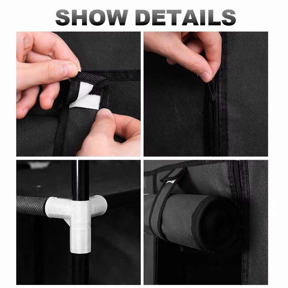 KORVIXA Black Fabric Wardrobe Clothes Storage Organiser with Hanging Rod, W: 90 cm – 4