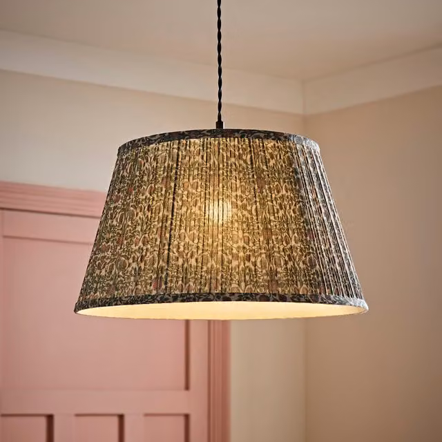 ValueLights Abel Large Floral Pleated Tapered Lamp Shade and Bulb in Green and Multicolour