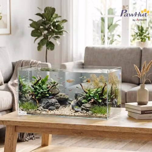 PawHut 51L Fish Tank with Protective Base Mat, Transparent and Black, W: 60 cm, D: 30 cm, H: 30 cm – 2
