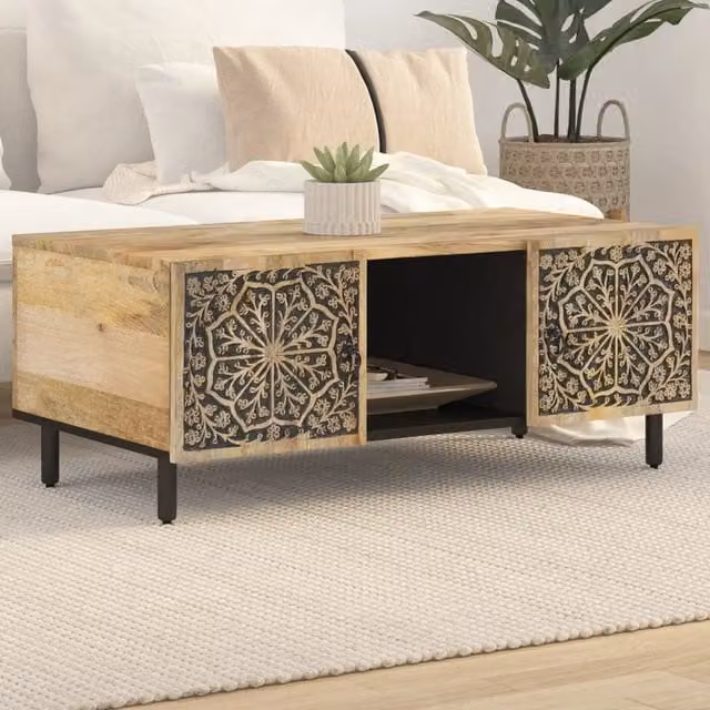 Berkfield Home Mango Wood Coffee Table in Brown, W: 100 cm, D: 54 cm, H: 40 cm