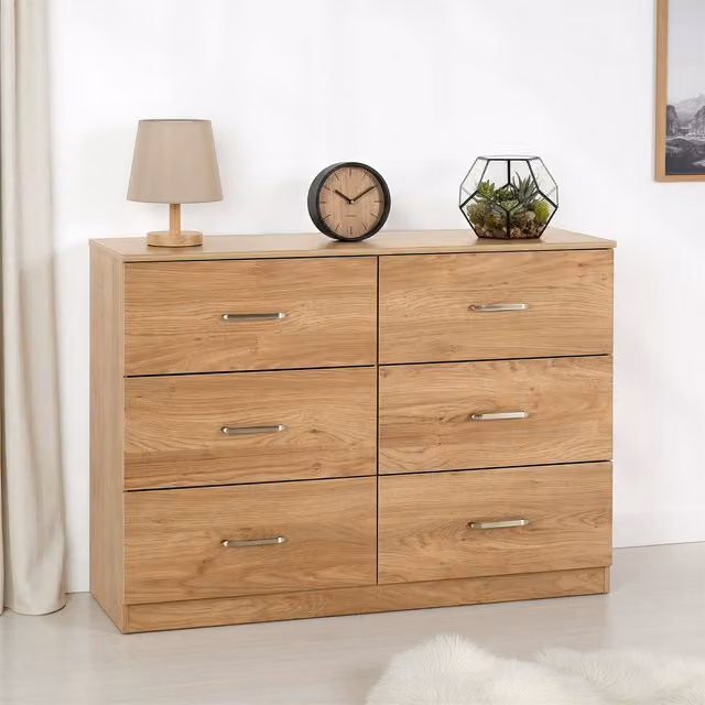 Seconique Dakota 6 Drawer Chest in Oak Effect Brown