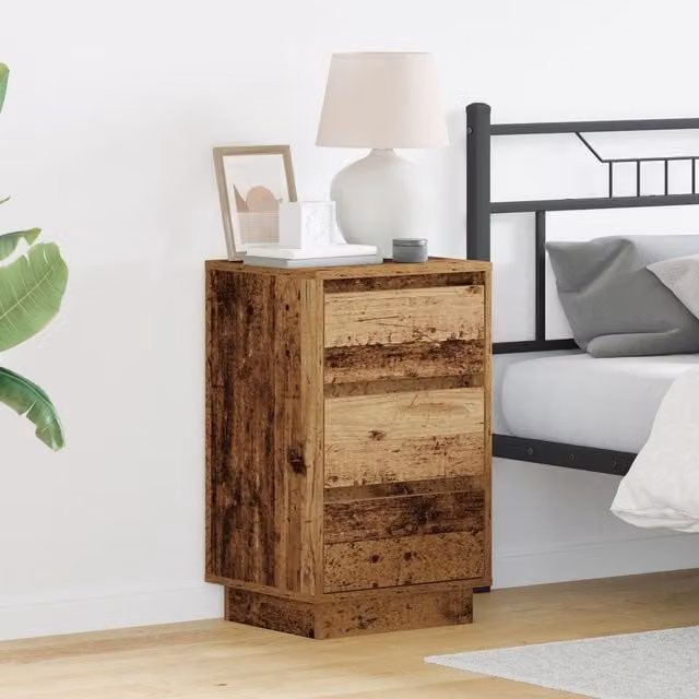Berkfield Home Bedside Cabinet with Integrated LED Lighting in Brown Old Wood, W/D/H: 39 x 34.5 x 65 cm – 1