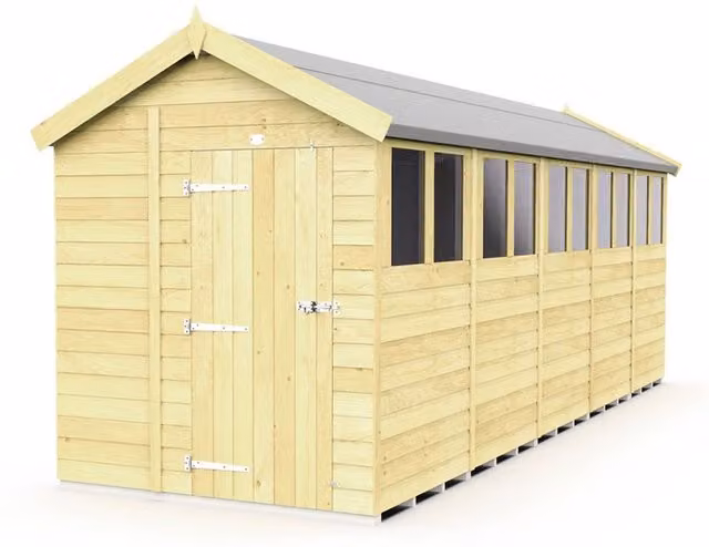 Buttercup Farm Apex Wooden Shed in Brown with Single Door and Windows, L590 x W175 x H217 cm – 1