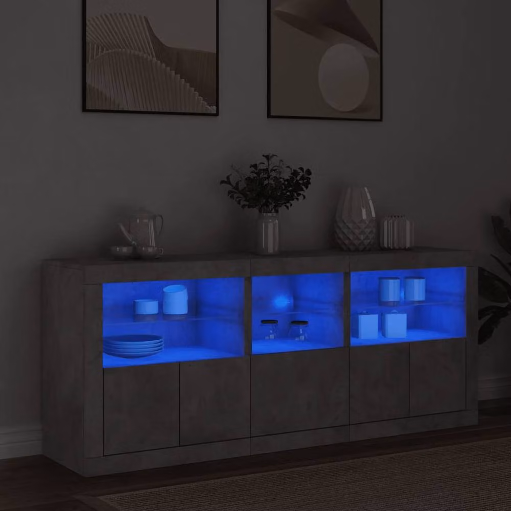 Berkfield Home Modern Sideboard with LED Lights in Concrete Grey, W/D/H: 162 x 37 x 67 cm – 2