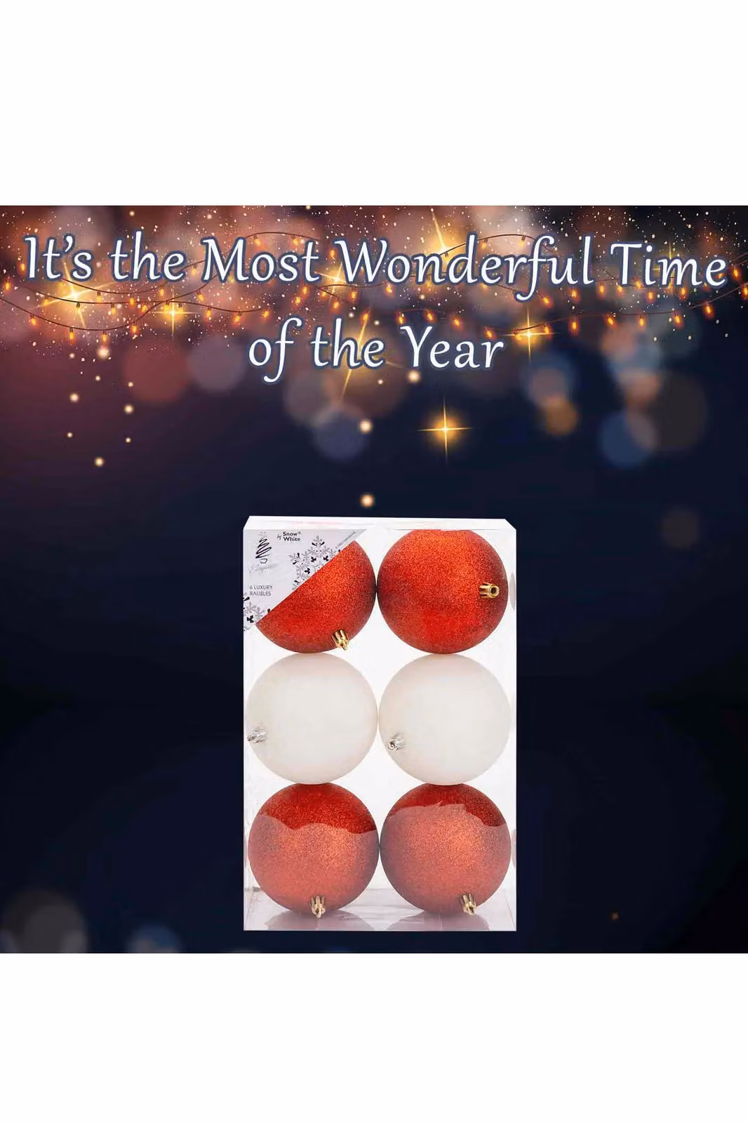 VFM e-Store Set of 6 Round Christmas Bauble Hanging Tree Ornaments in Red and White, 10 cm – 3