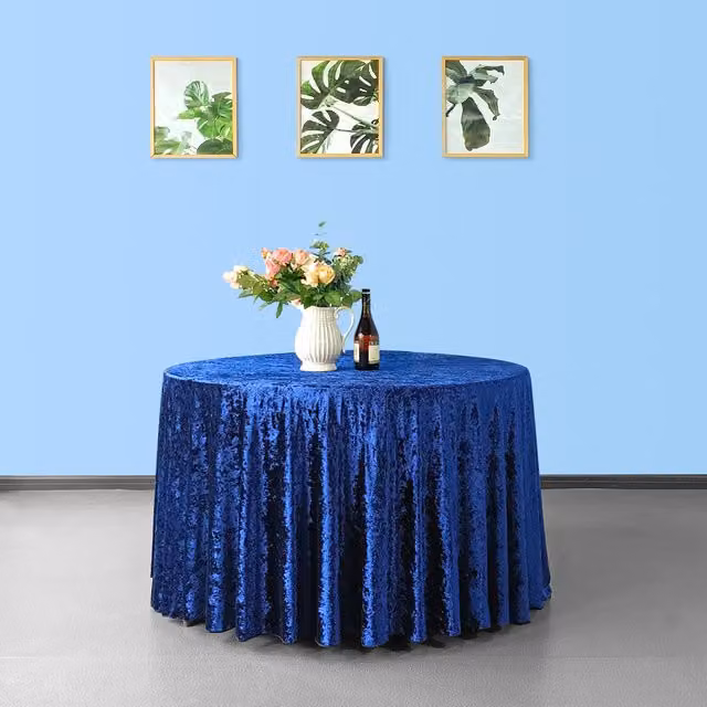 Trimming Shop Plain Navy Blue Round Crushed Velvet Tablecloth, Diameter: 229 cm