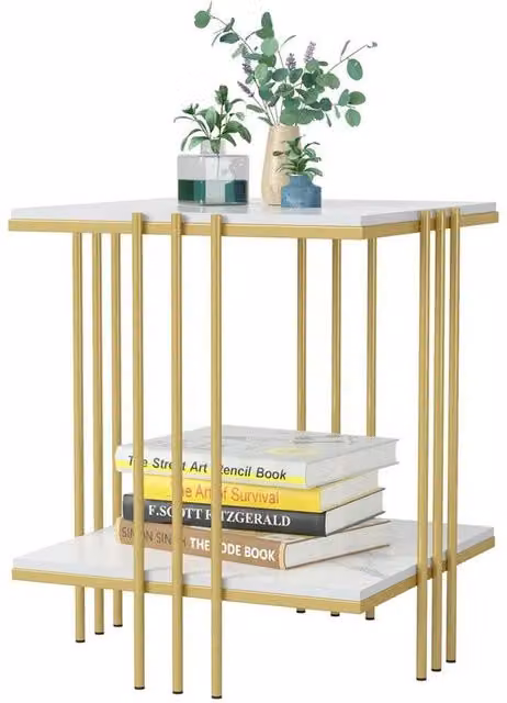 KORVIXA Modern Square Ceramic Coffee Table in White and Gold with Abstract Marble Effect – 1