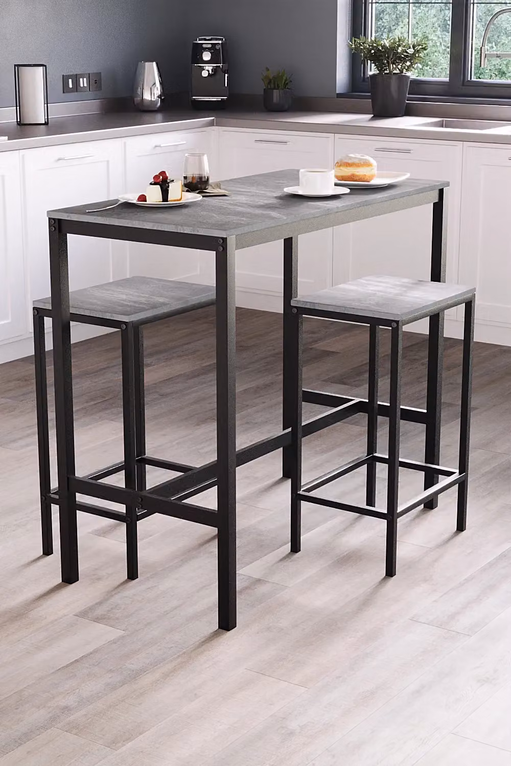 Home Discount Vida Designs Roslyn Modern Grey Metal Bar Table and 2 Stools Set – 3