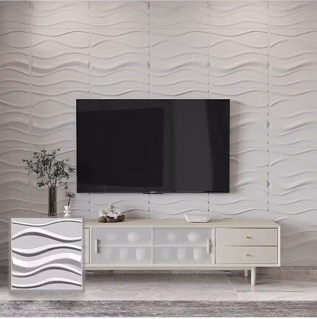 Living and Home 12 Pack White 3D Wave Texture PVC Decorative Wall Panels