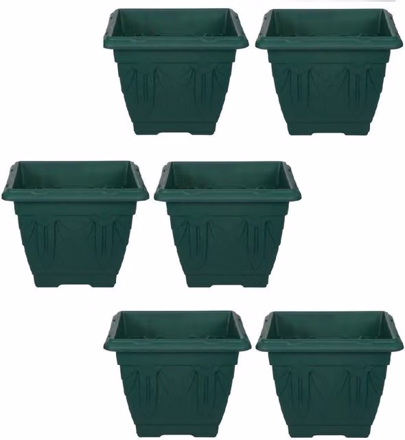 Whitefurze Venetian Square Plastic Pot, Green, Diameter: 22 cm