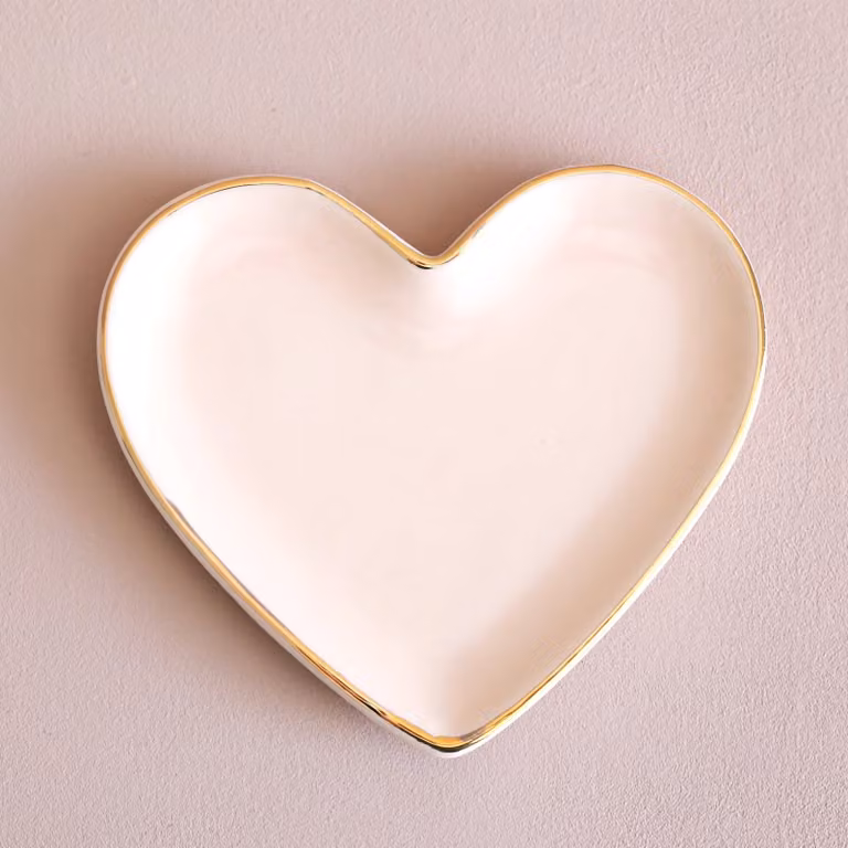Lisa Angel Ceramic Heart Trinket Dish in Pink and Gold