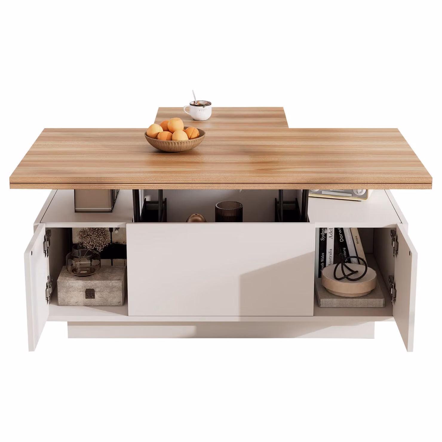 Aosom UK Lift-up Coffee Table with Hidden Storage and Dual Liftable Tops in White and Natural, W: 100 cm, D: 50 cm, H: 55.5 cm – 2