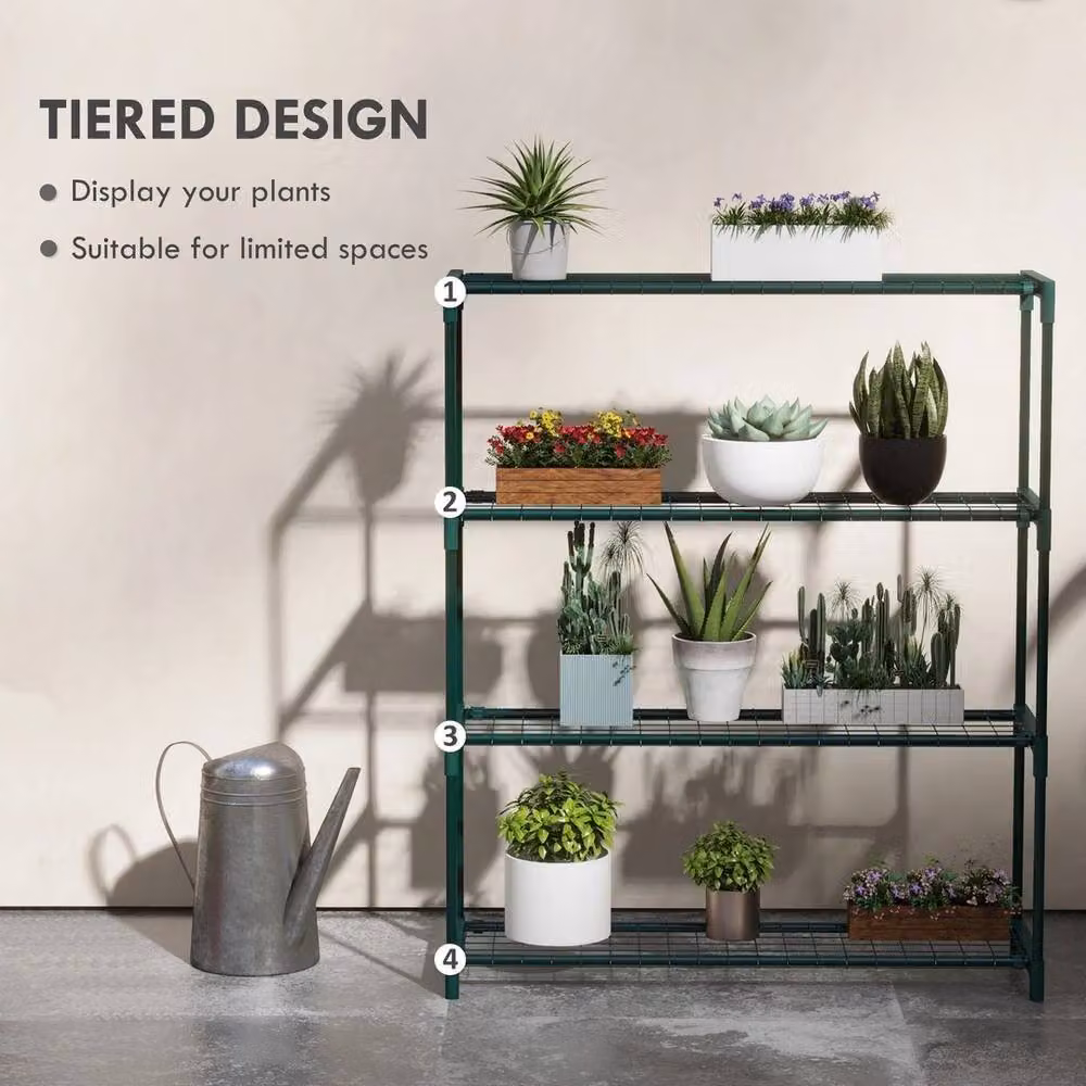 FORGEVIO 4-Tier Outdoor Plant Stand, Green Metal Planter Holder for Garden and Hallway, W/D/H: 107 x 28 x 28 cm – 2
