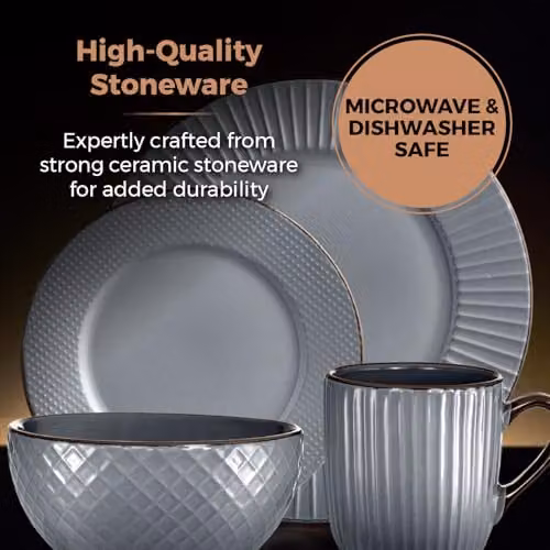 Tower Empire 16 Piece Geometric Stoneware Dinnerware Set in Grey and Bronze – 3