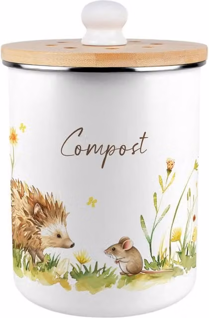 Purely Home Metal Compost Caddy with Flip Lid, 2L, Brown and White