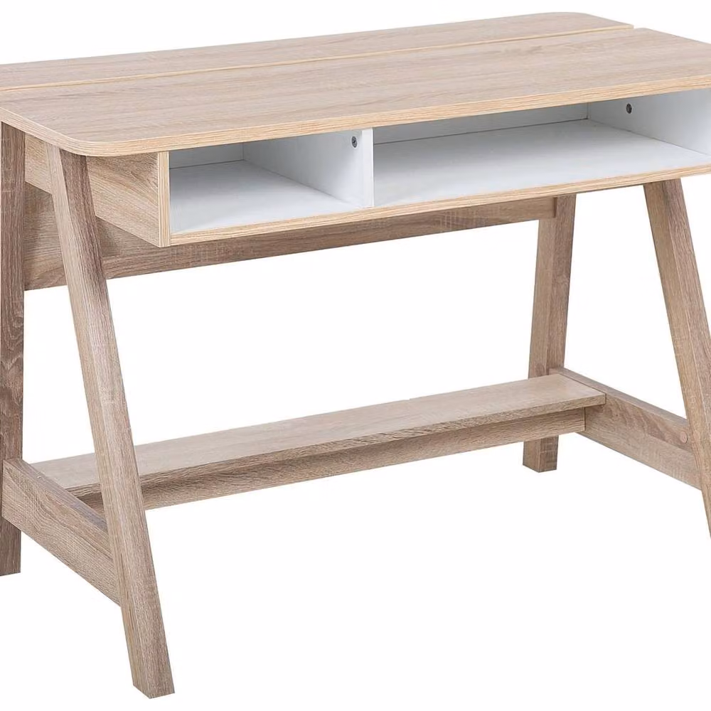 Wyld and Coco Scandinavian Writing Desk in Brown with Two Shelves and Hidden Compartment W/D/H: 110 x 60 x 75 cm – 2
