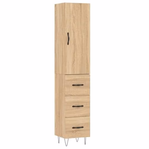 vidaXL Modern Highboard in Brown with Hinged Doors and Internal Shelves, W/D/H: 34.5 x 34 x 180 cm