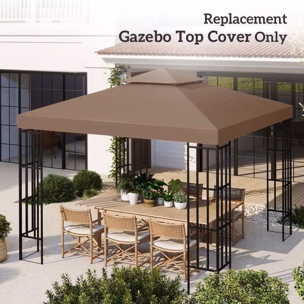 EONLION Double Tier Gazebo Top Cover in Brown Polyester, 3x3m – 4