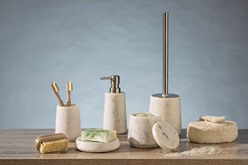 Orsina White Marble Cotton Swab Holder with Lid – 2