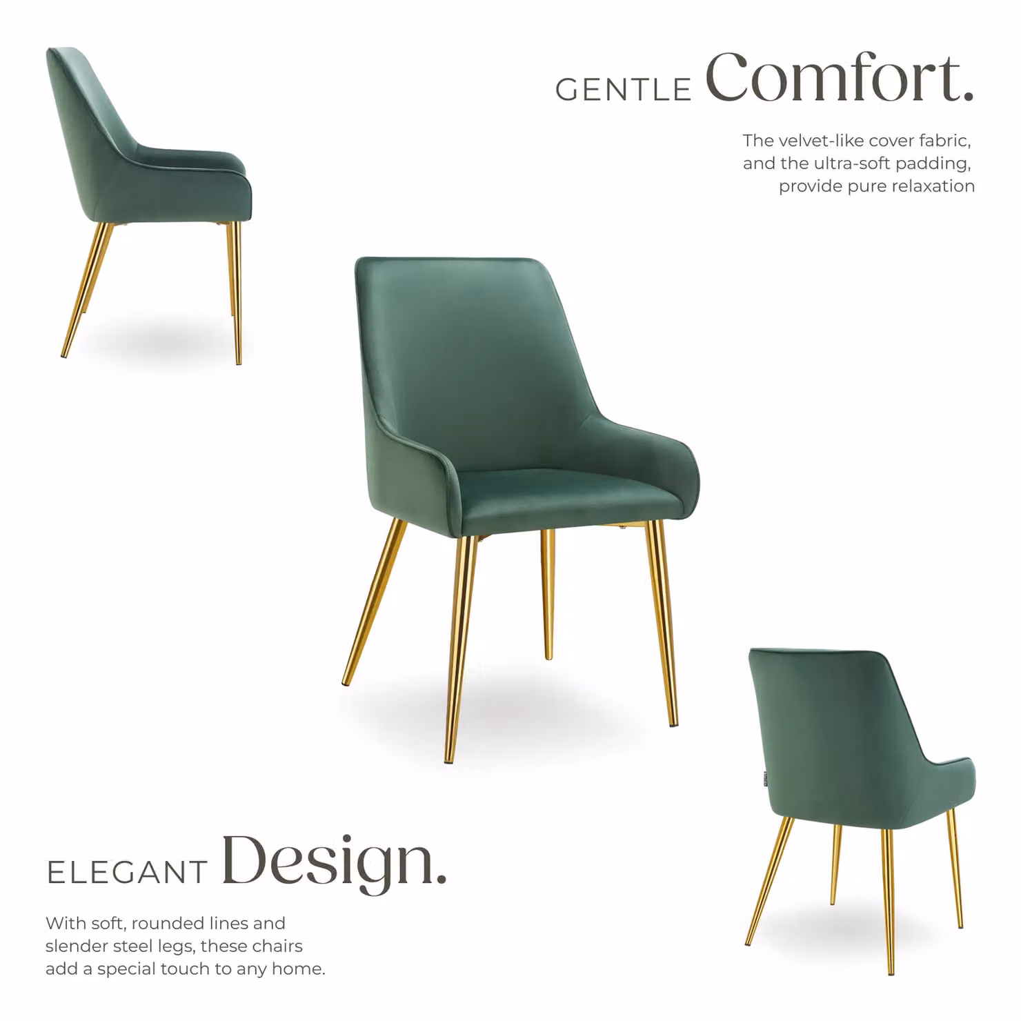 tectake Avane Set of 2 Green Velvet Dining Chairs with Armrests – 3