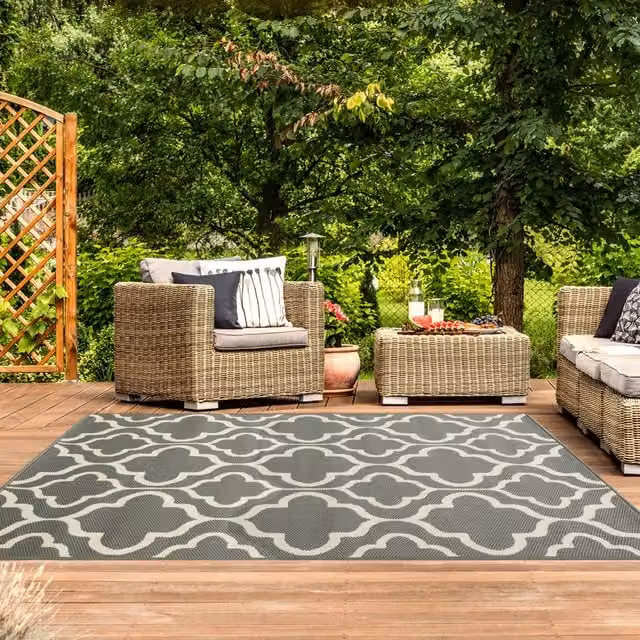 The Rug House Grey Trellis Outdoor Rug, Anthracite, W: 150 cm, D: 80 cm
