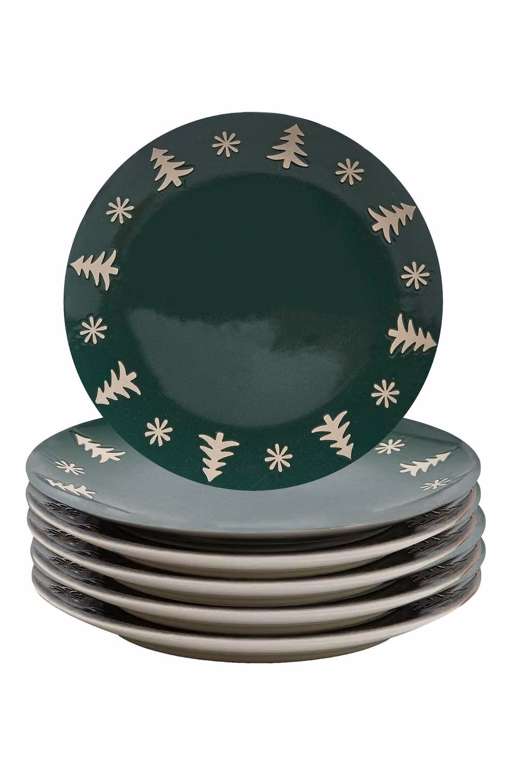 Dibor Snowflake Stoneware Christmas Side Plates, Green, Set of 6, Diameter: 20.5 cm – 2
