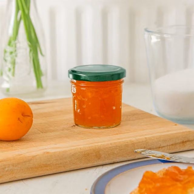 Argon Tableware Set of 12 Leakproof Glass Jam Jars with Screw Lids, Green and White, 90ml