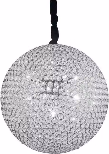 Netlighting PLANET 9 Spherical Pendant Ceiling Light in Chrome and Silver with Crystals, Diameter: 50 cm