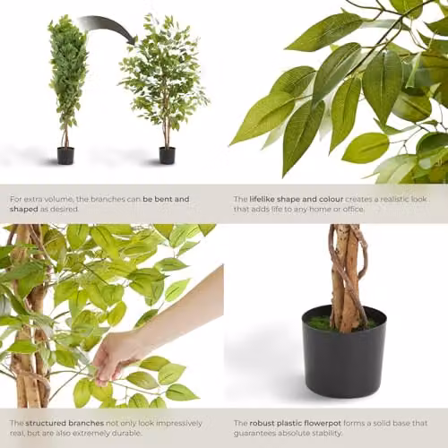 tectake Artificial Ficus Tree with Real Wood Trunk and Green Leaves, Height: 120 cm – 3