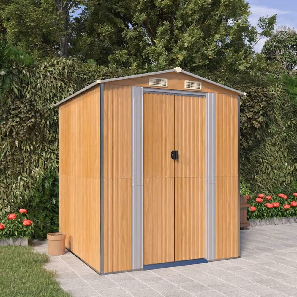 Berkfield Home Garden Shed in Light Brown, Galvanised Steel with Sliding Doors and Side Vent, W/D/H: 192 x 191 x 223 cm – 2