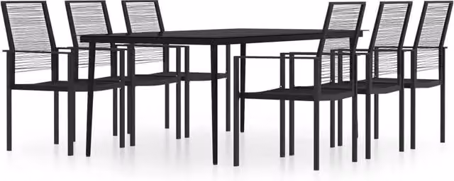 Berkfield Home 7 Piece Black Garden Dining Set with Metal, Glass and Rattan – 1